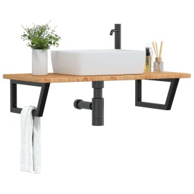 Estante de lavabo de pared de acero y madera maciza de roble en Tocadores de baño | Comprar online en Foro24