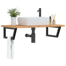 Estante de lavabo de pared de acero y madera maciza de roble