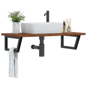 Estante de lavabo de pared de acero y madera maciza de roble
