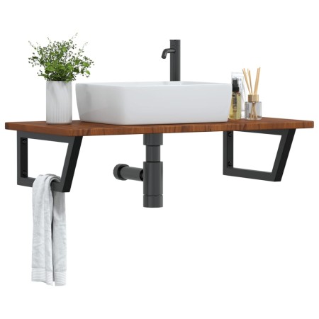 Estante de lavabo de pared de acero y madera maciza de roble