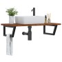 Estante de lavabo de pared de acero y madera maciza de roble