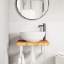 Estante de lavabo de pared de acero y madera maciza de roble