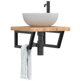 Estante de lavabo de pared de acero y madera maciza de roble