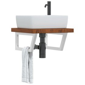 Estante de lavabo de pared de acero y madera maciza de roble