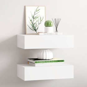 Estantes de pared con cajón 2 uds MDF blanco 40x23,5x10 cm