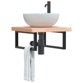 Estante de lavabo de pared de acero y madera maciza de haya