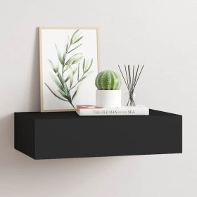 Estante con cajón de pared MDF negro 40x23,5x10 cm