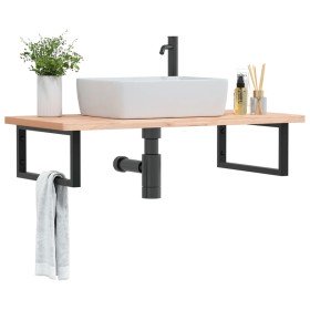 Estante de lavabo de pared de acero y madera maciza de haya