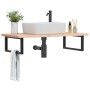 Estante de lavabo de pared de acero y madera maciza de haya