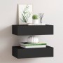 Estantes de pared con cajón 2 uds MDF negro 40x23,5x10 cm