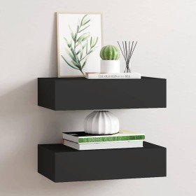 Estantes de pared con cajón 2 uds MDF negro 40x23,5x10 cm