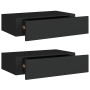 Estantes de pared con cajón 2 uds MDF negro 40x23,5x10 cm