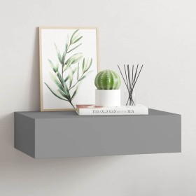 Estante con cajón de pared MDF gris 40x23,5x10 cm