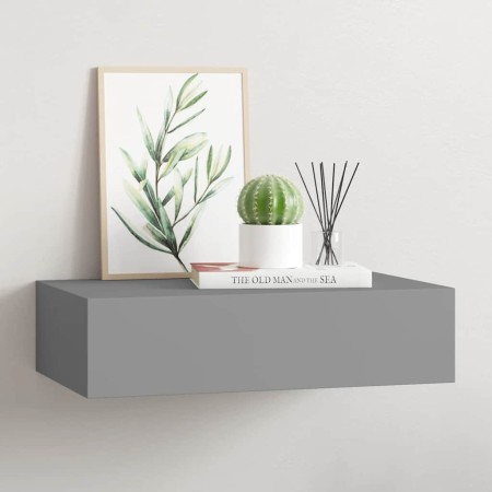 Estante con cajón de pared MDF gris 40x23,5x10 cm