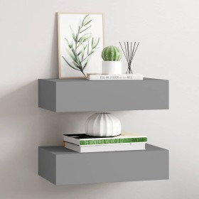 Estantes de pared con cajón 2 uds MDF gris 40x23,5x10 cm
