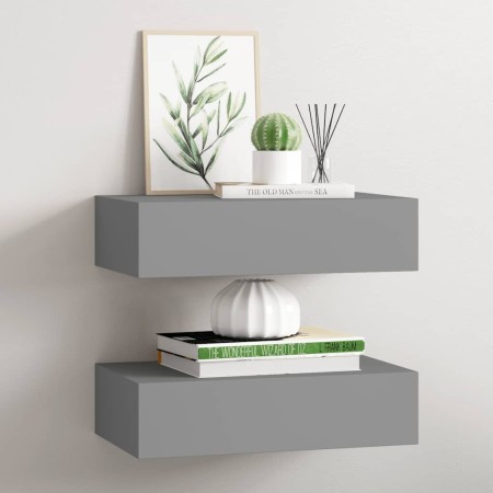 Estantes de pared con cajón 2 uds MDF gris 40x23,5x10 cm