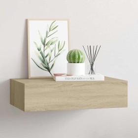 Estante con cajón de pared MDF roble 40x23,5x10 cm