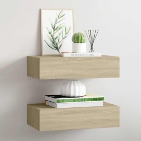 Estantes de pared con cajón 2 uds MDF roble 40x23,5x10 cm