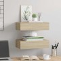 Estantes de pared con cajón 2 uds MDF roble 40x23,5x10 cm