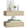 Estantes de pared con cajón 2 uds MDF roble 40x23,5x10 cm