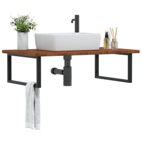 Estante de lavabo de pared de acero y madera maciza de roble