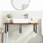 Estante de lavabo de pared de acero y madera maciza de roble