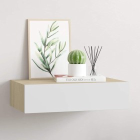 Estante con cajón de pared MDF roble y blanco 40x23,5x10 cm
