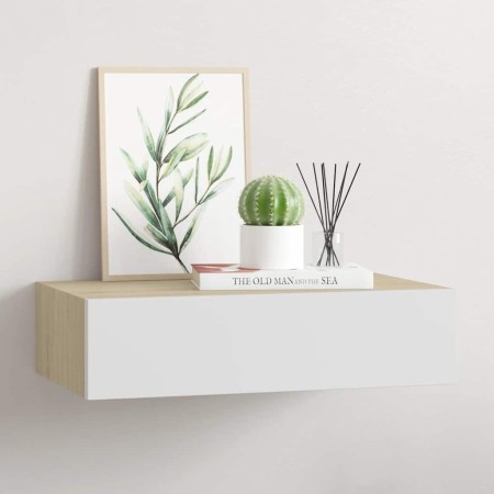 Estante con cajón de pared MDF roble y blanco 40x23,5x10 cm