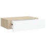 Estante con cajón de pared MDF roble y blanco 40x23,5x10 cm