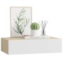 Estante con cajón de pared MDF roble y blanco 40x23,5x10 cm