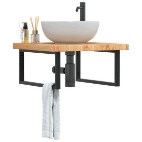 Estante de lavabo de pared de acero y madera maciza de roble Estante de lavabo de pared de acero y madera maciza de roble