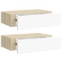 Estantes de pared con cajón 2 uds MDF roble/blanco 40x23,5x10cm