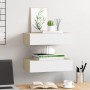 Estantes de pared con cajón 2 uds MDF roble/blanco 40x23,5x10cm