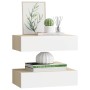 Estantes de pared con cajón 2 uds MDF roble/blanco 40x23,5x10cm