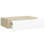 Estantes de pared con cajón 2 uds MDF roble/blanco 40x23,5x10cm