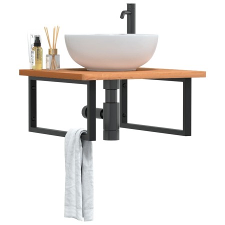 Estante de lavabo de pared de acero y madera maciza de haya