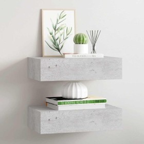 Estante de pared con cajón 2 uds MDF gris hormigón 40x23,5x10cm