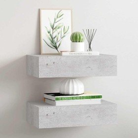 Estante de pared con cajón 2 uds MDF gris hormigón 40x23,5x10cm