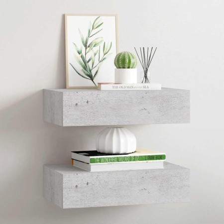 Estante de pared con cajón 2 uds MDF gris hormigón 40x23,5x10cm