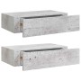 Estante de pared con cajón 2 uds MDF gris hormigón 40x23,5x10cm
