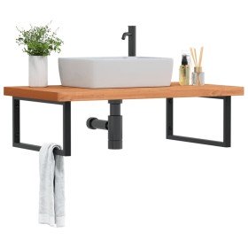 Estante de lavabo de pared de acero y madera maciza de haya