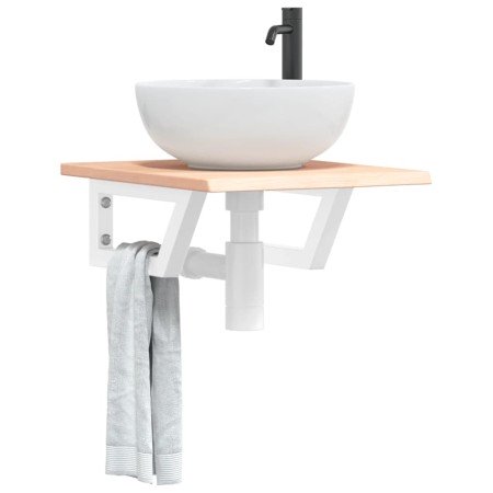 Estante de lavabo de pared de acero y madera maciza de roble en Tocadores de baño | Comprar online en Foro24