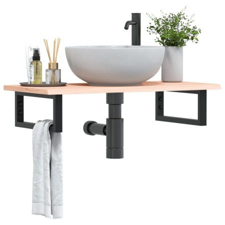 Estante de lavabo de pared de acero y madera maciza de roble