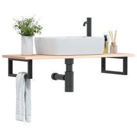 Estante de lavabo de pared de acero y madera maciza de roble