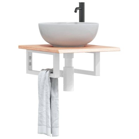 Estante de lavabo de pared de acero y madera maciza de roble en Tocadores de baño | Comprar online en Foro24