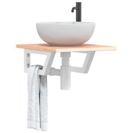 Estante de lavabo de pared de acero y madera maciza de roble