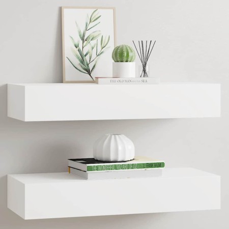 Estantes de pared con cajón 2 uds MDF blanco 60x23,5x10 cm