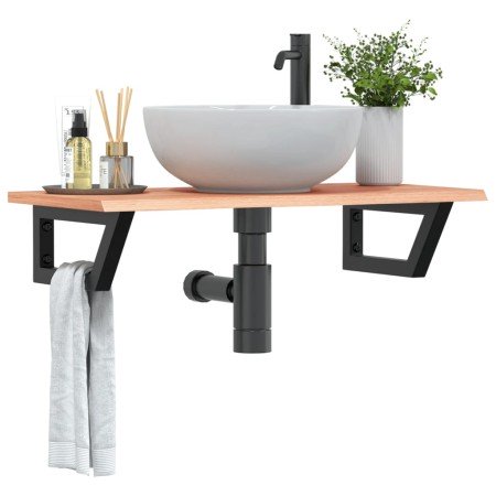 Estante de lavabo de pared de acero y madera maciza de roble en Tocadores de baño | Comprar online en Foro24