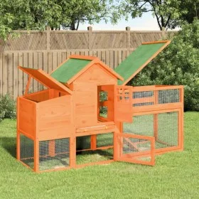 Gallinero madera maciza de pino marrón 186,5x58,5x113 cm de vidaXL, Jaulas y habitáculos para animales pequeños - Ref: Foro24...
