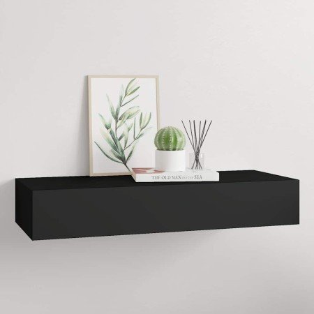 Estante con cajón de pared MDF negro 60x23,5x10 cm
